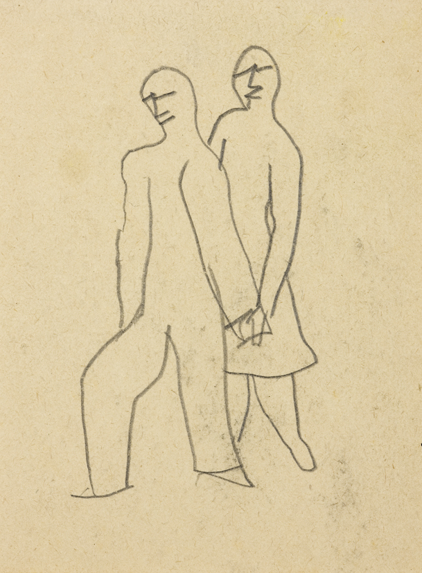 Man en vrouw, elkaars linkerhand vasthoudend (SC-550/R)